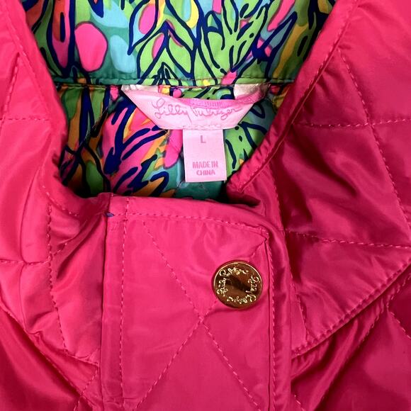 Lilly Pulitzer Puffer Vest Womens L Pink Preppy Golf Coquette - Picture 5 of 7
